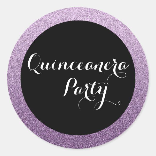 Purple Faux Glitter Quinceanera Favour Seal Sticke (Front)