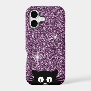 Purple Faux Glitter Shimmer Texture with a Cat