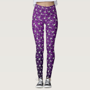 Purple Faux Glitter Silver Music Notes Leggings