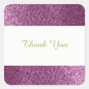 Purple Faux Glitter Thank You Square Sticker