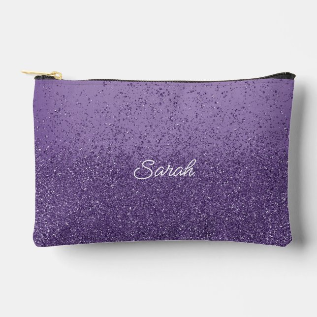 Purple Faux Glitter Valentine  Accessory Pouch (Front)