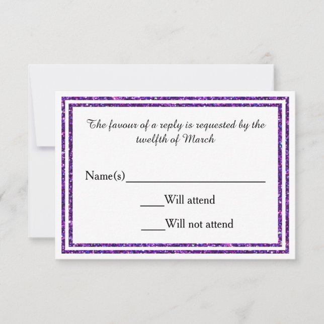 Purple Faux Glittered Trim - RSVP Card (Front)