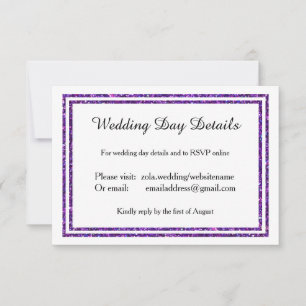Purple Faux Glittered Trim - Wedding Day Details RSVP Card