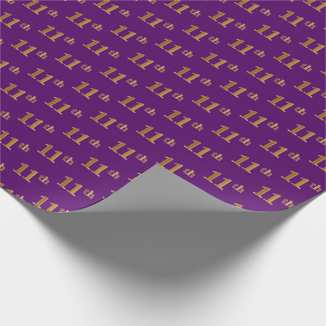 Purple, Faux Gold 11th (Eleventh) Event Wrapping Paper (Corner)