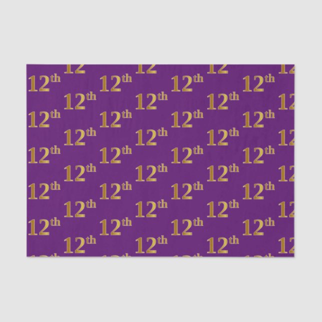 Purple, Faux Gold 12th (Twelfth) Event Tissue Paper (Front)