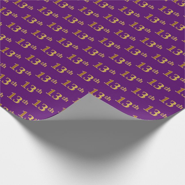 Purple, Faux Gold 13th (Thirteenth) Event Wrapping Paper (Corner)