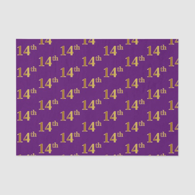 Purple, Faux Gold 14th (Fourteenth) Event Tissue Paper (Front)
