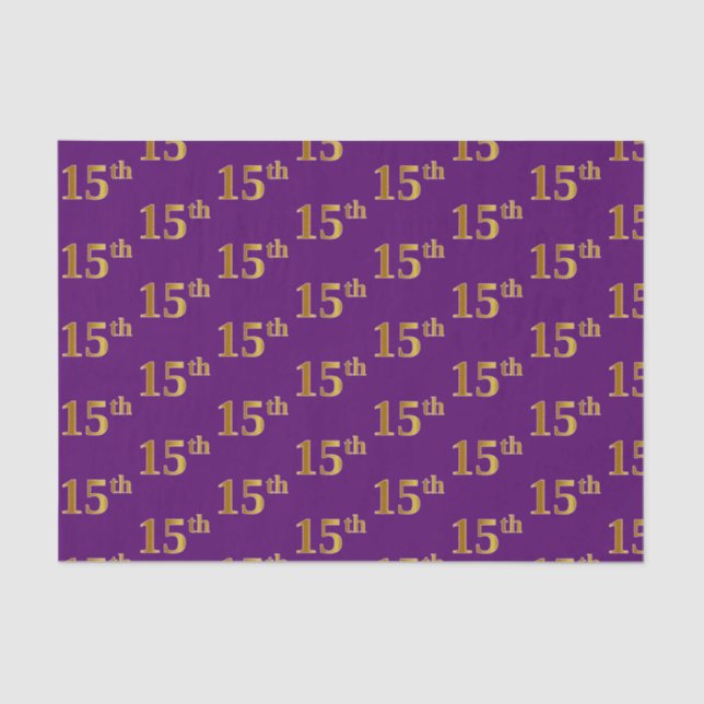 Purple, Faux Gold 15th (Fifteenth) Event Tissue Paper (Front)