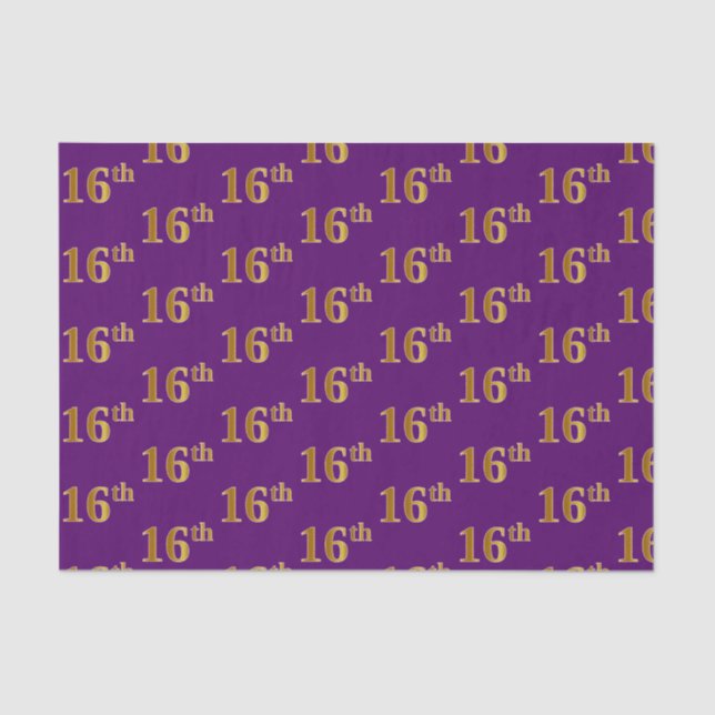 Purple, Faux Gold 16th (Sixteenth) Event Tissue Paper (Front)