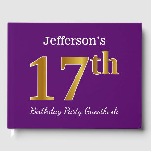 Purple, Faux Gold 17th Birthday Party; Custom Name Guest Book