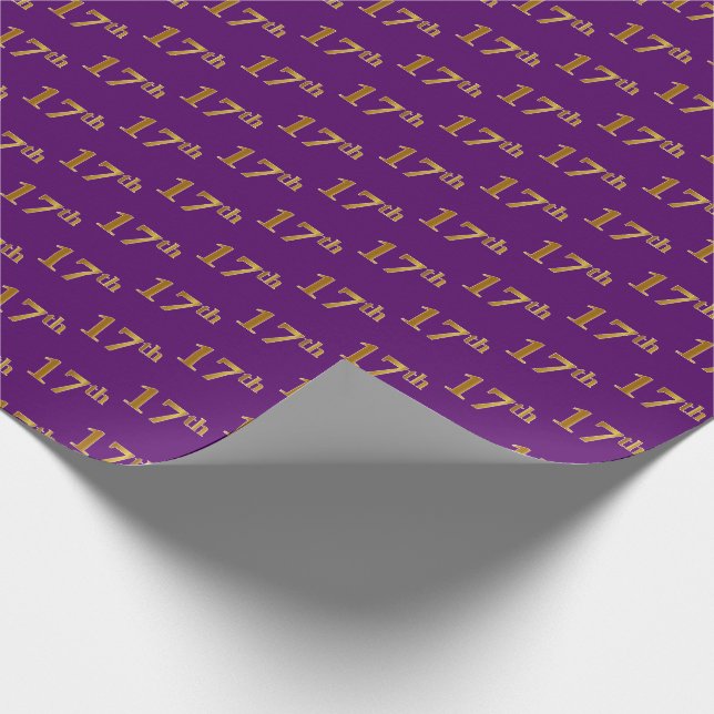 Purple, Faux Gold 17th (Seventeenth) Event Wrapping Paper (Corner)