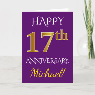 Purple, Faux Gold 17th Wedding Anniversary + Name Card