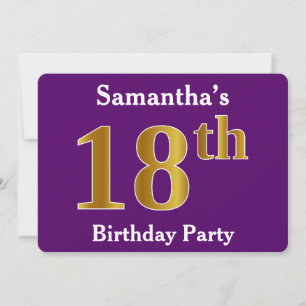Purple, Faux Gold 18th Birthday Party; Custom Name Invitation
