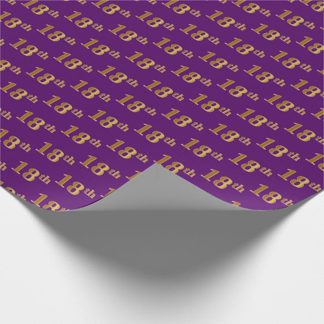Purple, Faux Gold 18th (Eighteenth) Event Wrapping Paper (Corner)