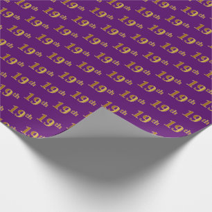 Purple, Faux Gold 19th (Nineteenth) Event Wrapping Paper