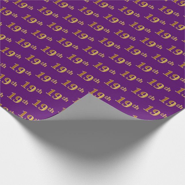 Purple, Faux Gold 19th (Nineteenth) Event Wrapping Paper (Corner)