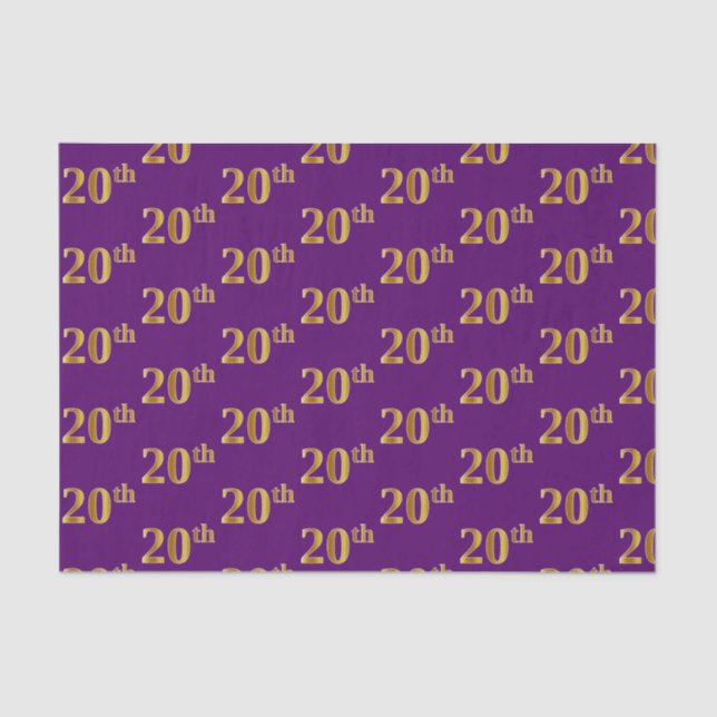 Purple, Faux Gold 20th (Twentieth) Event Tissue Paper (Front)