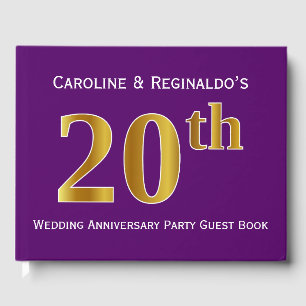 Purple, Faux Gold 20th Wedding Anniversary Party Guest Book