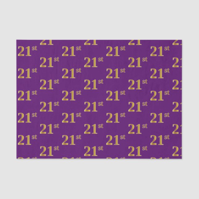 Purple, Faux Gold 21st (Twenty-First) Event Tissue Paper (Front)