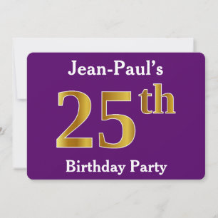 Purple, Faux Gold 25th Birthday Party; Custom Name Invitation