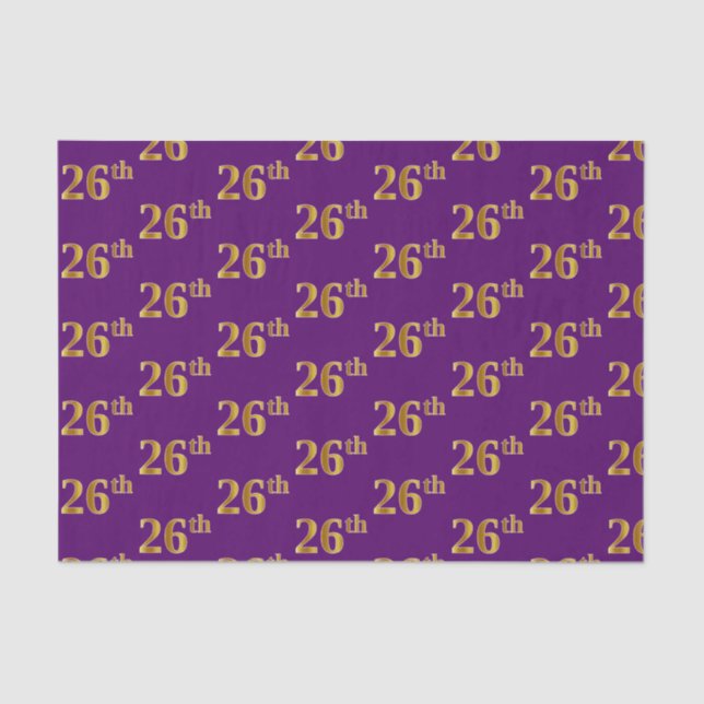 Purple, Faux Gold 26th (Twenty-Sixth) Event Tissue Paper (Front)