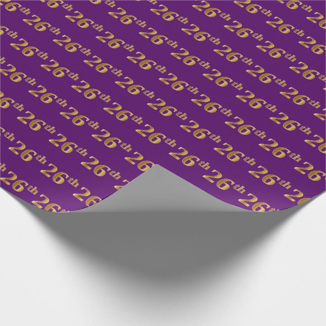 Purple, Faux Gold 26th (Twenty-Sixth) Event Wrapping Paper (Corner)