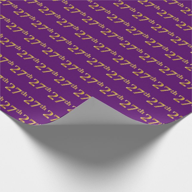 Purple, Faux Gold 27th (Twenty-Seventh) Event Wrapping Paper (Corner)
