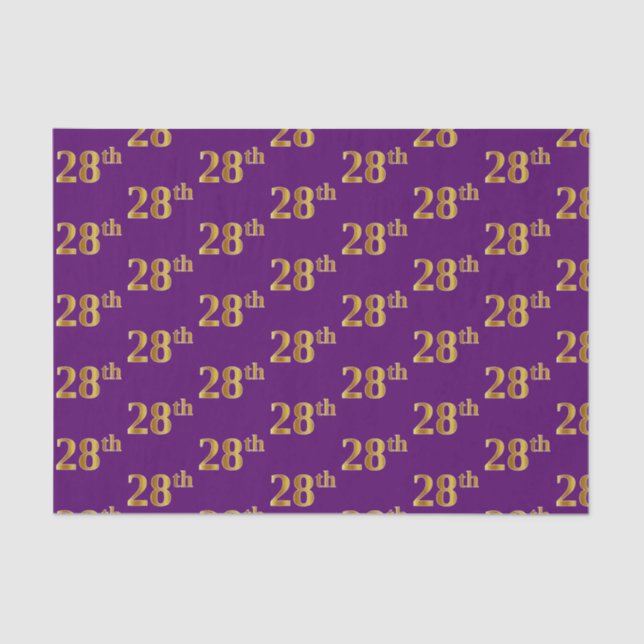 Purple, Faux Gold 28th (Twenty-Eighth) Event Tissue Paper (Front)