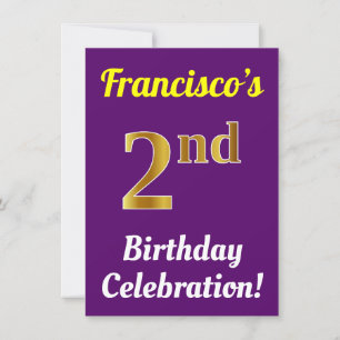 Purple, Faux Gold 2nd Birthday Celebration + Name Invitation