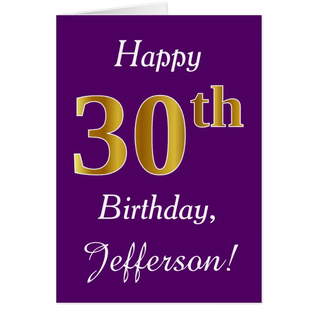 Purple, Faux Gold 30th Birthday + Custom Name (Front)