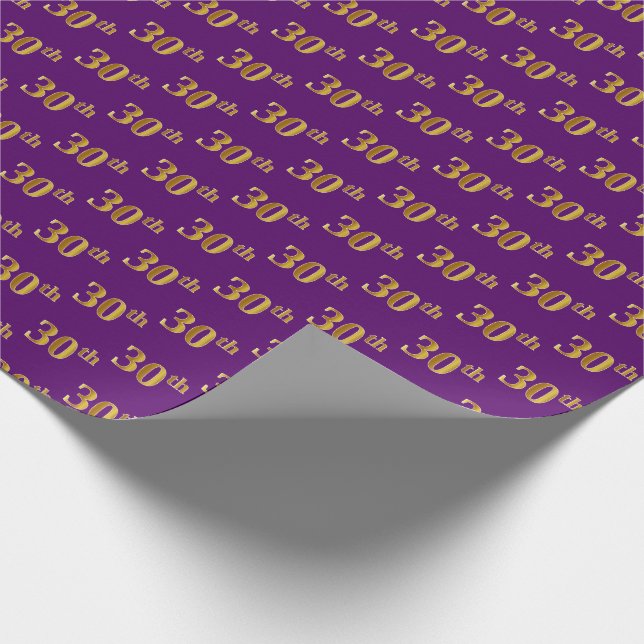 Purple, Faux Gold 30th (Thirtieth) Event Wrapping Paper (Corner)