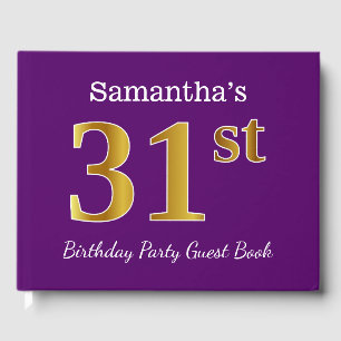 Purple, Faux Gold 31st Birthday Party; Custom Name Guest Book