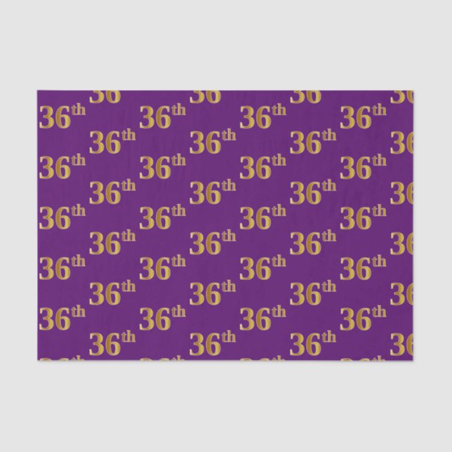 Purple, Faux Gold 36th (Thirty-Sixth) Event Tissue Paper (Front)