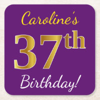 Purple, Faux Gold 37th Birthday + Custom Name