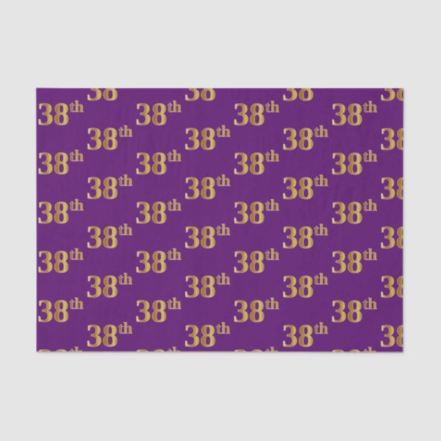 Purple, Faux Gold 38th (Thirty-Eighth) Event Tissue Paper (Front)