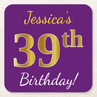Purple, Faux Gold 39th Birthday + Custom Name