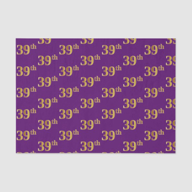 Purple, Faux Gold 39th (Thirty-Ninth) Event Tissue Paper (Front)