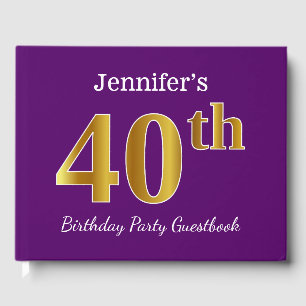 Purple, Faux Gold 40th Birthday Party; Custom Name Guest Book