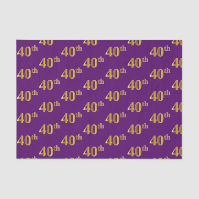 Purple, Faux Gold 40th (Fortieth) Event Tissue Paper (Front)