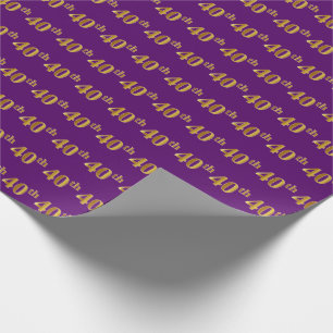 Purple, Faux Gold 40th (Fortieth) Event Wrapping Paper