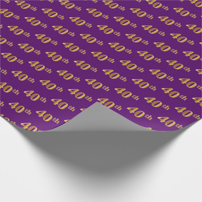 Purple, Faux Gold 40th (Fortieth) Event Wrapping Paper (Corner)