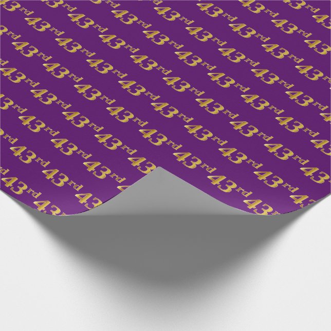 Purple, Faux Gold 43rd (Forty-Third) Event Wrapping Paper (Corner)