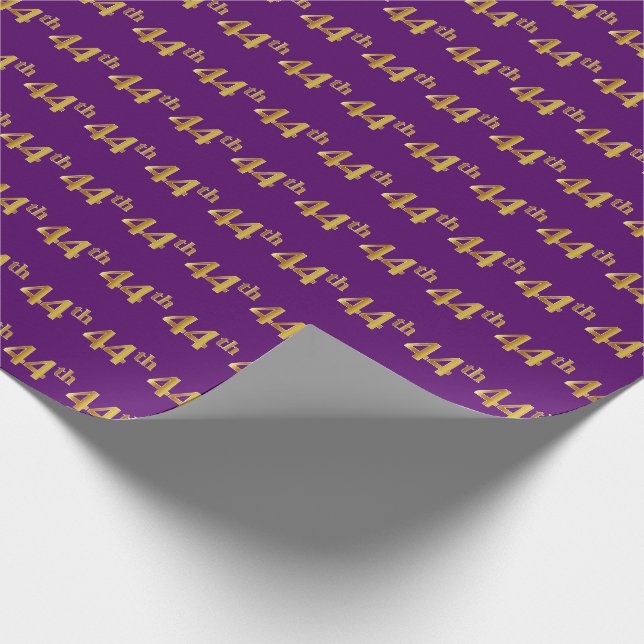 Purple, Faux Gold 44th (Forty-Fourth) Event Wrapping Paper (Corner)