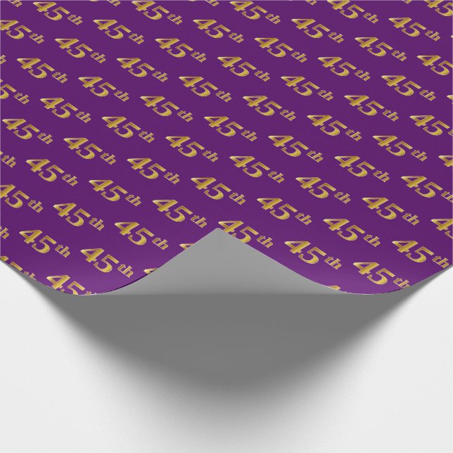 Purple, Faux Gold 45th (Forty-Fifth) Event Wrapping Paper (Corner)