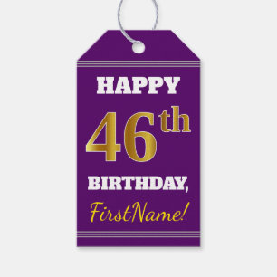 Purple, Faux Gold 46th Birthday + Custom Name Gift Tags