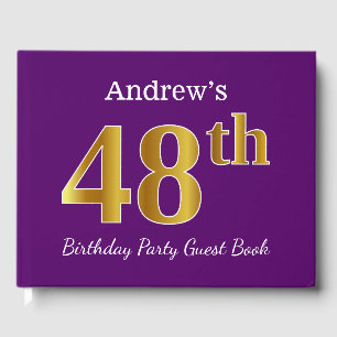 Purple, Faux Gold 48th Birthday Party; Custom Name Guest Book