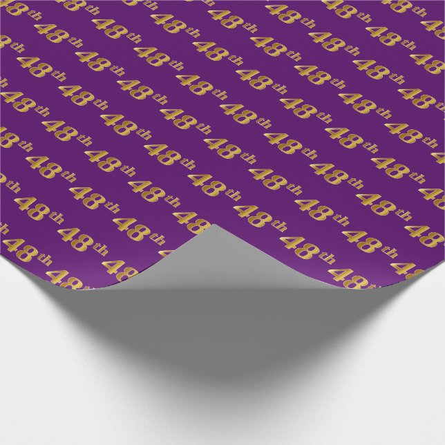 Purple, Faux Gold 48th (Forty-Eighth) Event Wrapping Paper (Corner)
