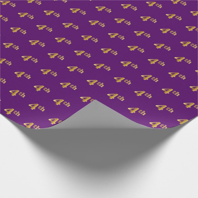 Purple, Faux Gold 4th (Fourth) Event Wrapping Paper (Corner)