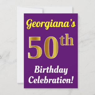 Purple, Faux Gold 50th Birthday Celebration + Name Invitation
