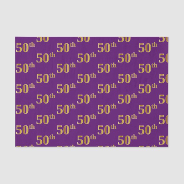 Purple, Faux Gold 50th (Fiftieth) Event Tissue Paper (Front)